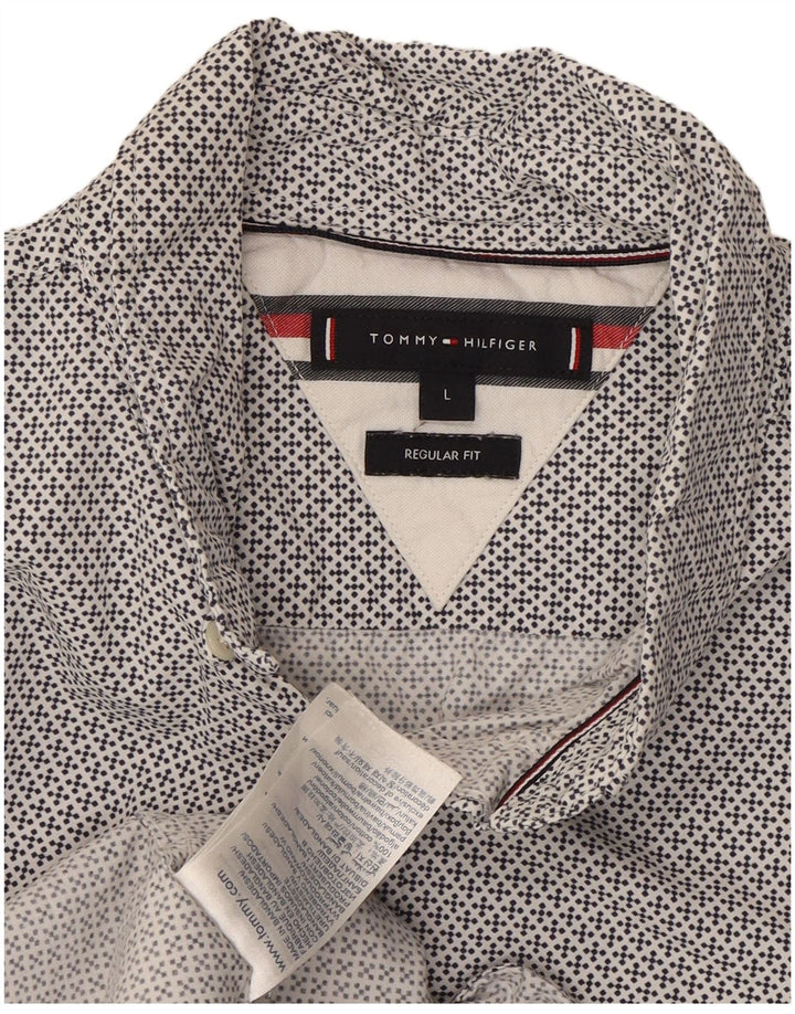 TOMMY HILFIGER Mens Regular Fit Shirt Large White Spotted Cotton