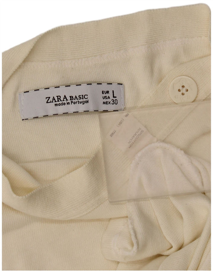 Zara Mujer Top Manga 3/4 UK 44 Grande Algodón Blanco