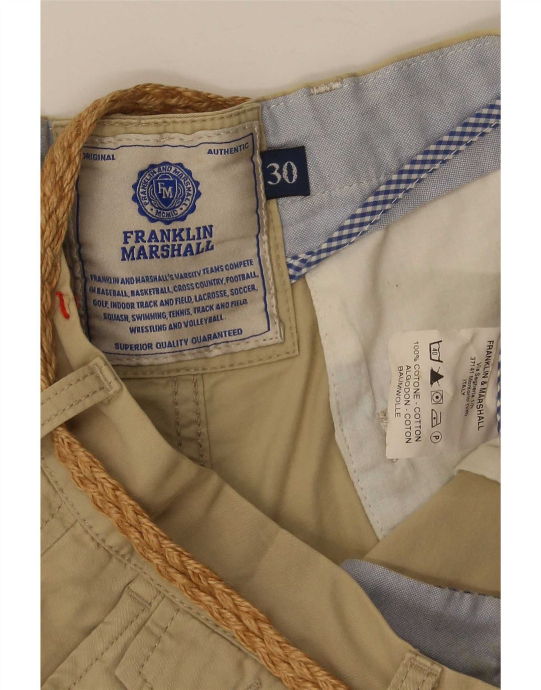 Franklin Marshall Pantalones cortos chinos para hombre W30 Algodón beige medio