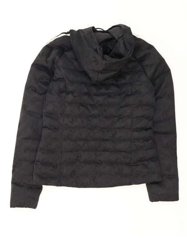 Adidas Chaqueta acolchada con capucha gráfica para mujer UK 8 Small Poliéster negro