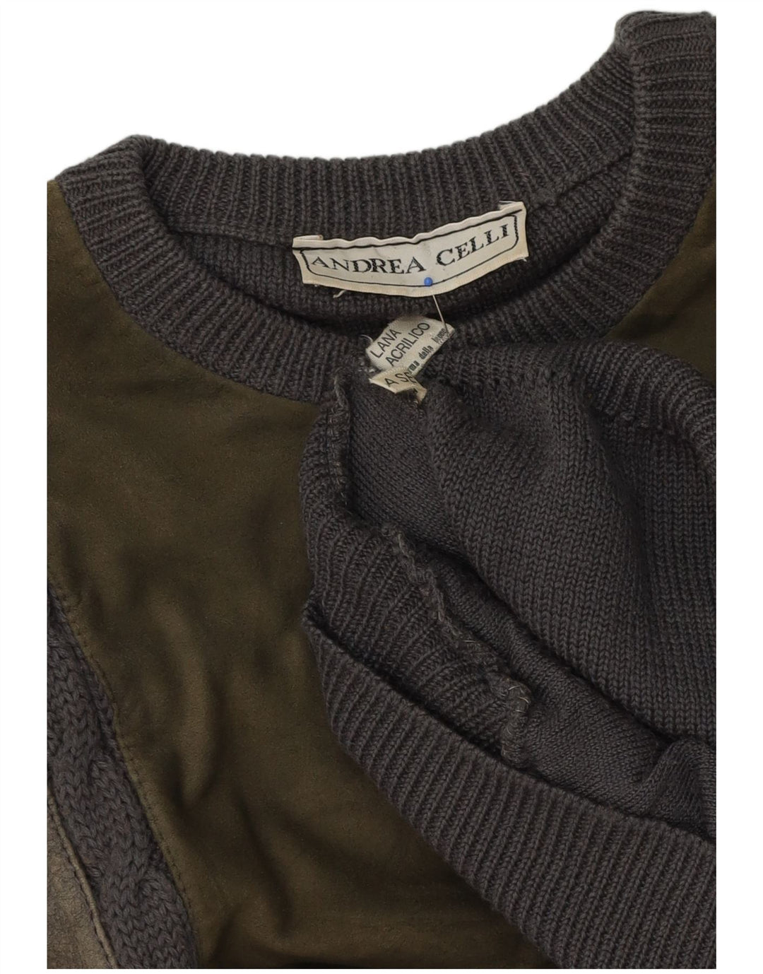 Andrea Celli Jersey De Cuello Redondo Para Hombre De Lana Gris Grande Con Bloques De Color