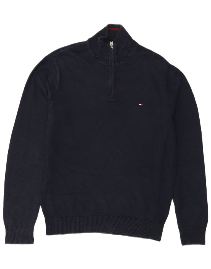 TOMMY HILFIGER Suéter tipo jersey con cuello y cremallera para hombre Algodón azul marino medio