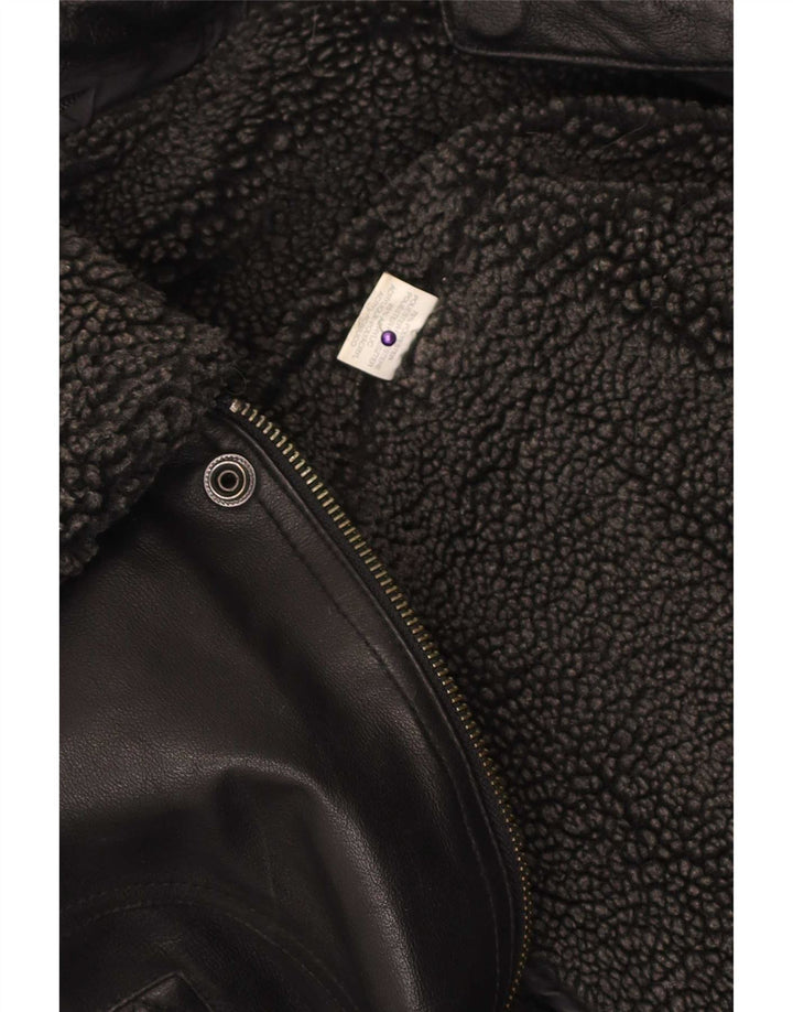 Vintage hombres chaqueta bomber de cuero sintético Reino Unido 40 poliéster negro grande