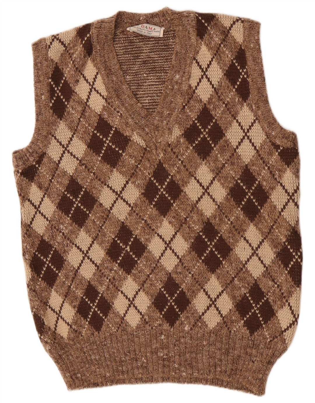 Dama Hombre Chaleco Tank Top Small Marrón Argyle/Diamond Wool