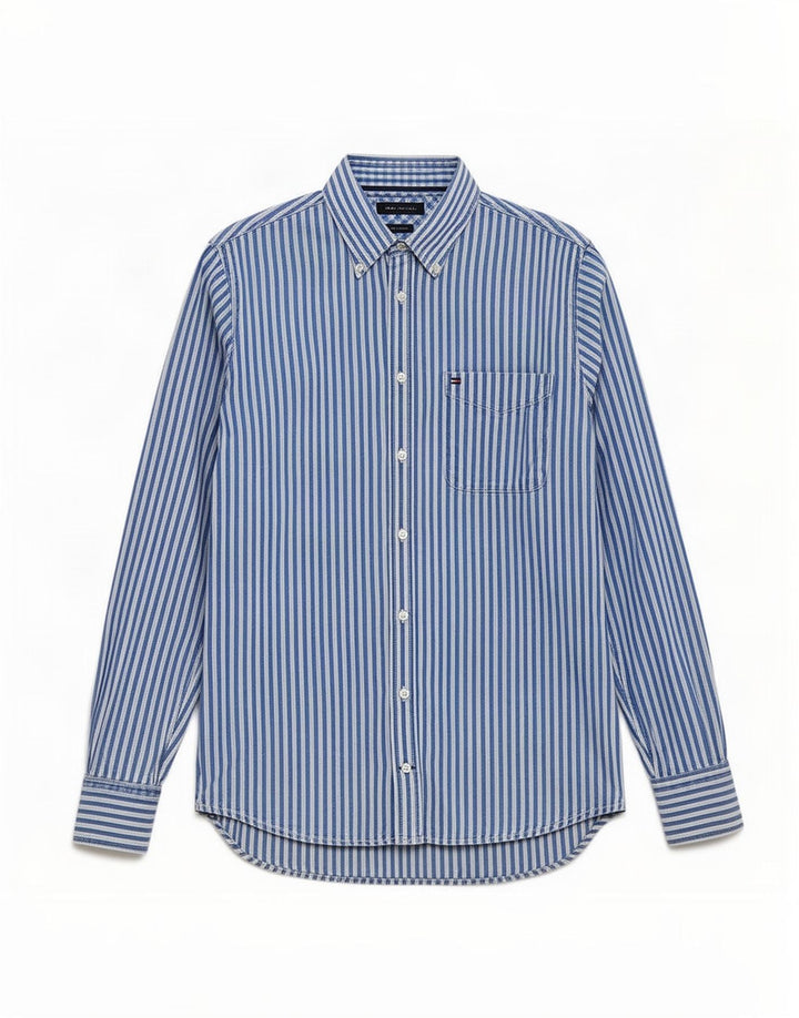 Camisa Tommy Hilfiger Hombre Algodón Azul Medio Rayas Pintadas