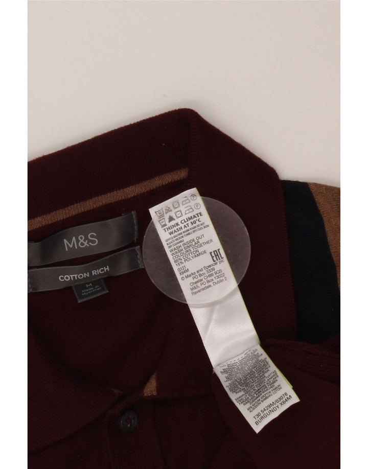 MARKS & SPENCER Jersey tipo polo con cuello tipo polo para hombre color burdeos medio