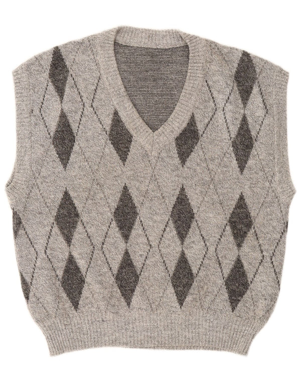 Vintage hombres chaleco tanque top grande gris Argyle/Diamond