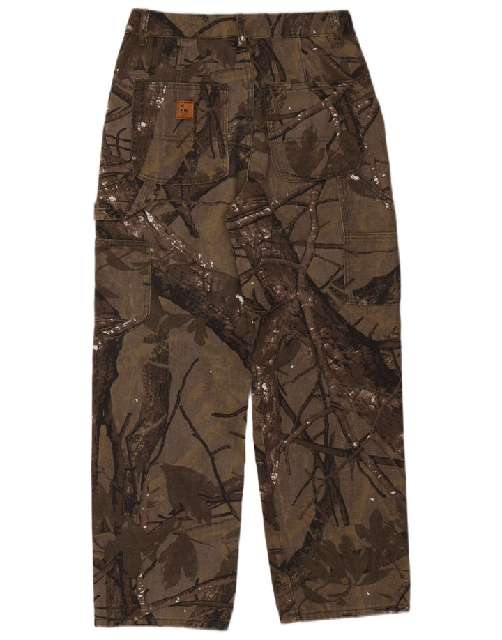 VINTAGE Pantalones cargo rectos para hombre mediano W30 L27 marrón floral