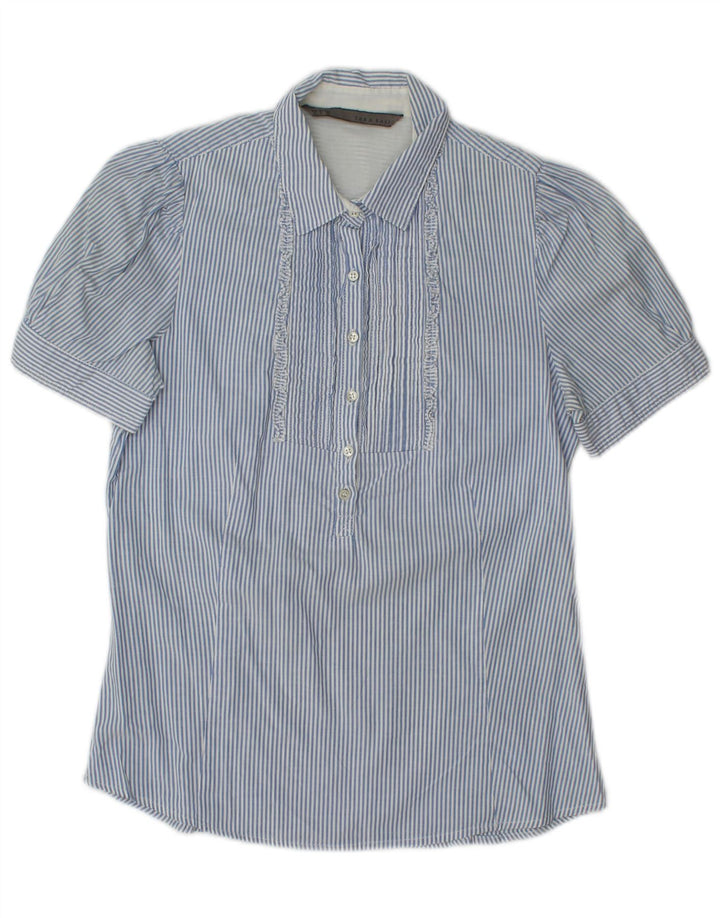 Zara Camisa tipo pulóver de manga corta para mujer, talla 40, talla pequeña, color azul a rayas