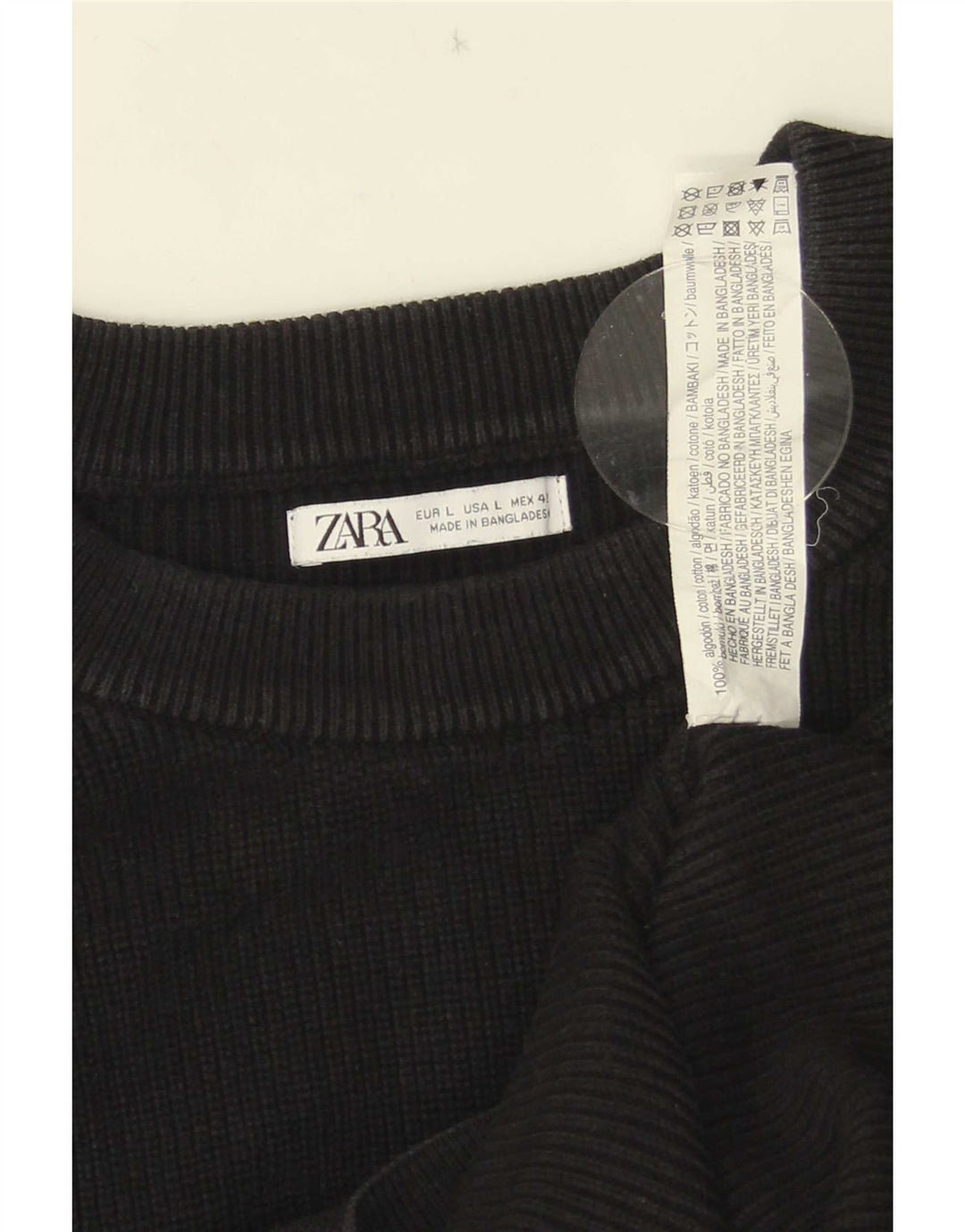 Zara Hombre Jersey Con Cuello Barco Jersey Grande Algodón Negro