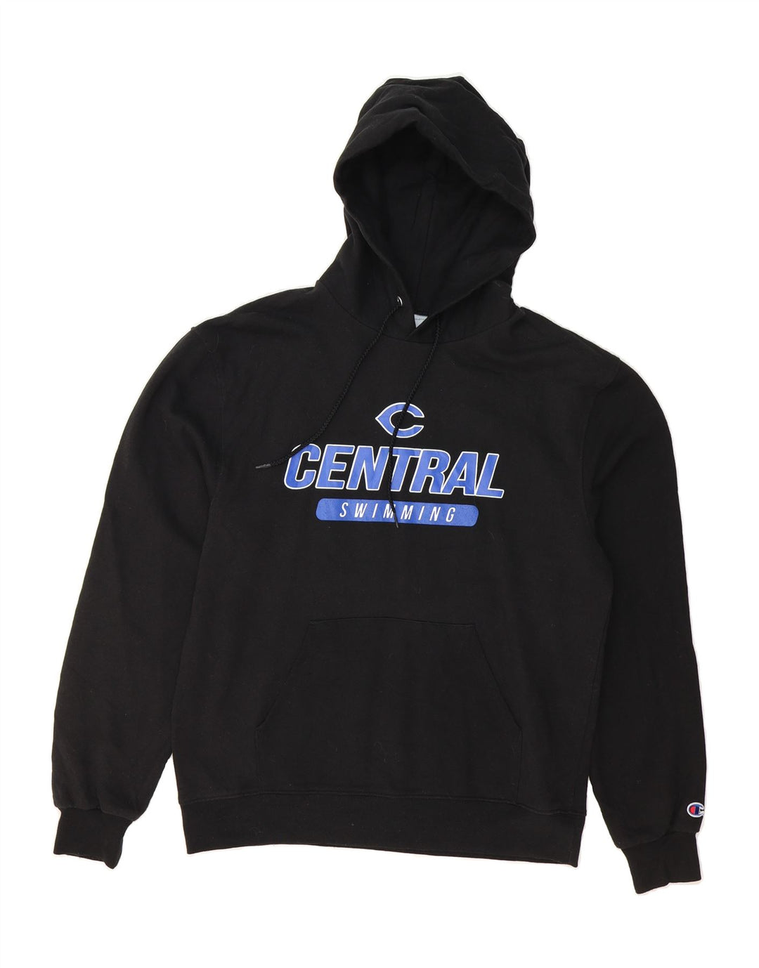CHAMPION Mens Graphic Hoodie Jumper Medium Black Cotton Vintage Champion and Second-Hand Champion from Messina Hembry 