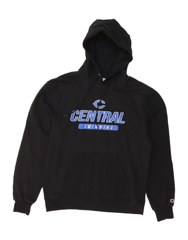 CHAMPION Mens Graphic Hoodie Jumper Medium Black Cotton Vintage Champion and Second-Hand Champion from Messina Hembry 