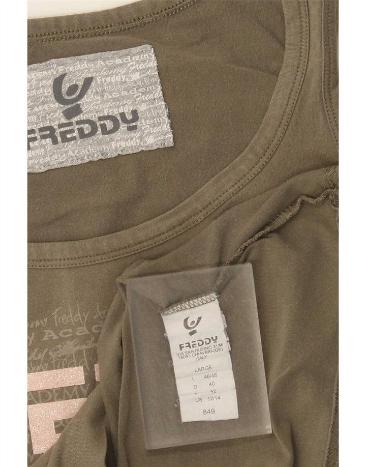 Freddy Top Gráfico Sin Mangas Para Mujer IT 46/48 Large Algodón Caqui