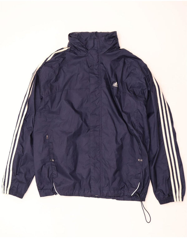 Adidas Chaqueta impermeable con capucha para hombre UK 42 XL Nylon azul marino