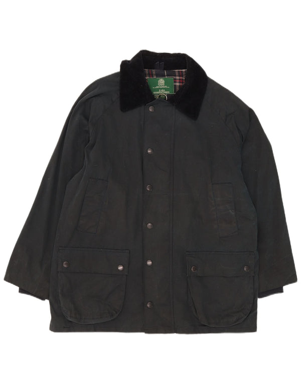 Zara Mens Chaqueta De Algodón Encerado UK 38 Mediano Azul Marino Algodón