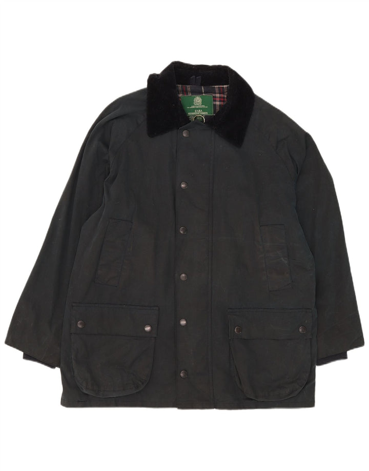 Zara Mens Chaqueta De Algodón Encerado UK 38 Mediano Azul Marino Algodón