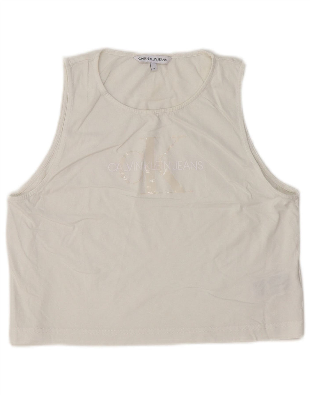 Calvin Klein Jeans Top sin mangas con gráfico corto para mujer Reino Unido 12 Algodón blanco mediano