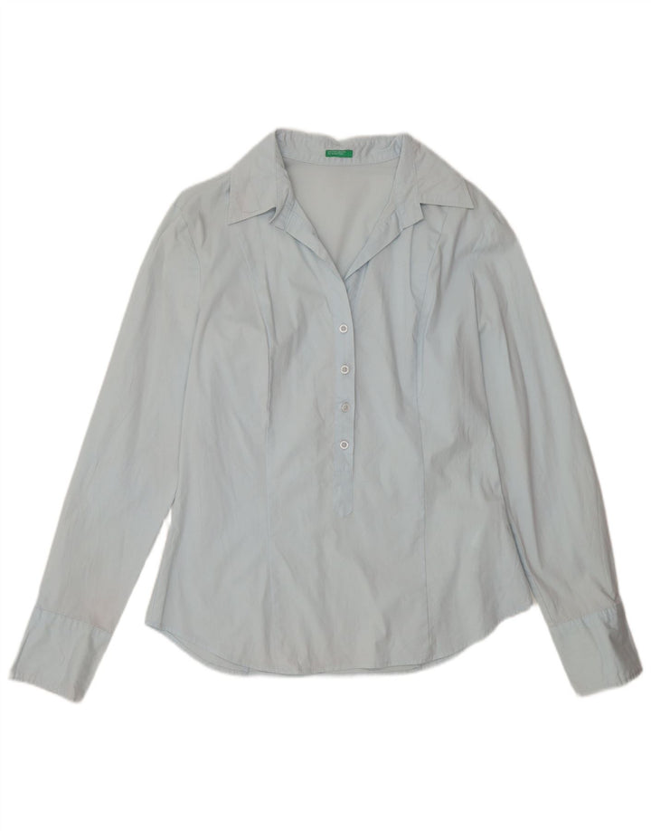 Camisa tipo pulóver Benetton para mujer, talla 44, talla grande, algodón azul