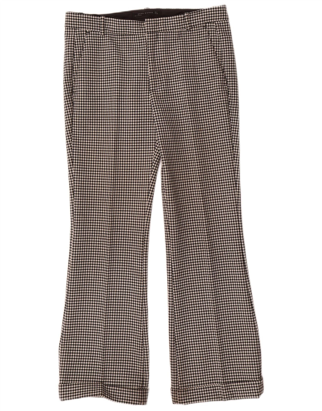 Zara Mujer Pantalón Chino Bootcut Mediano W28 L29 Poliéster Vichy Negro