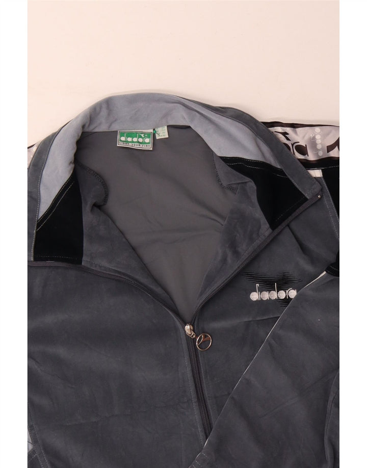 DIADORA Chaqueta de chándal de terciopelo gráfico para hombre UK 46 XL Gris Colorblock