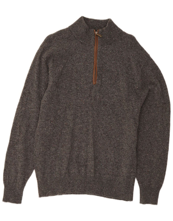 Orvis Jersey con cuello y cremallera para hombre de lana moteada en gris medio
