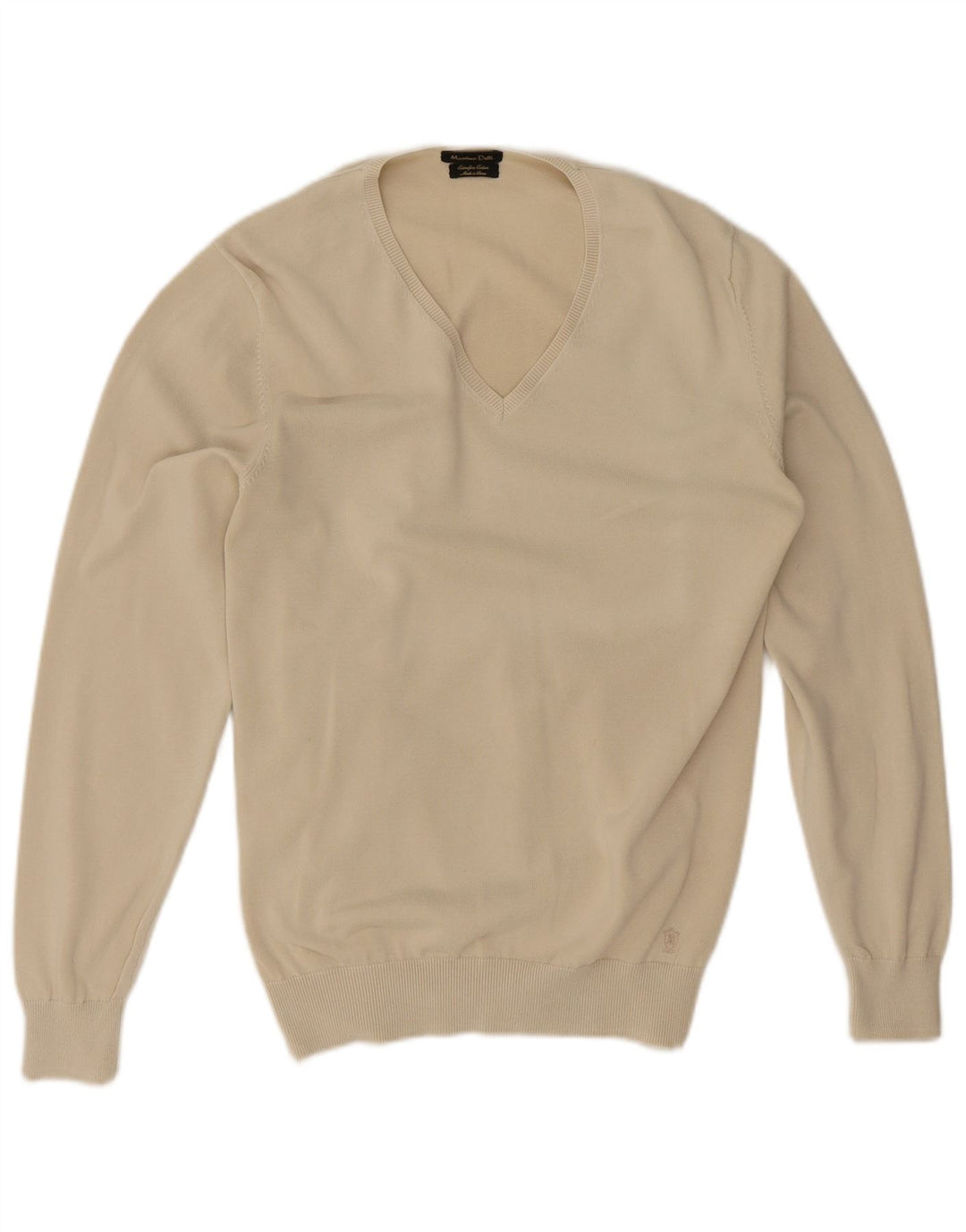 Jersey Massimo Dutti Hombre Cuello Pico Algodón Beige Medio