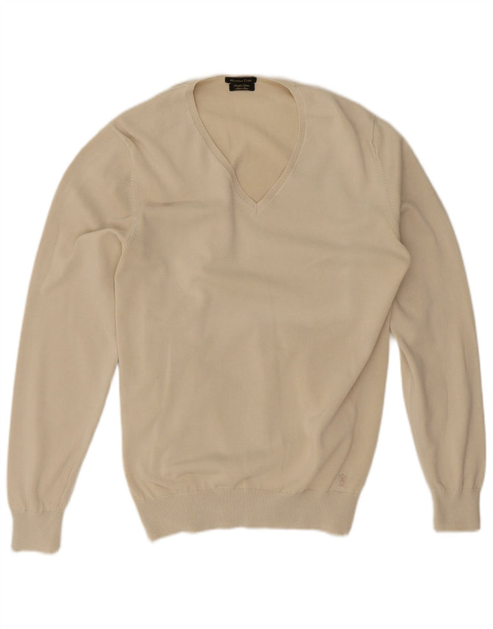 Jersey Massimo Dutti Hombre Cuello Pico Algodón Beige Medio