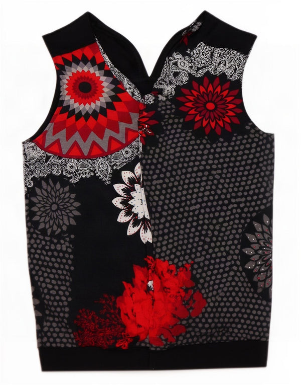 Desigual Blusa sin mangas para mujer Top UK 12 Medium Black Floral