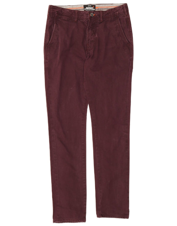 Superdry Pantalón chino ajustado para hombre W30 L32 Algodón burdeos