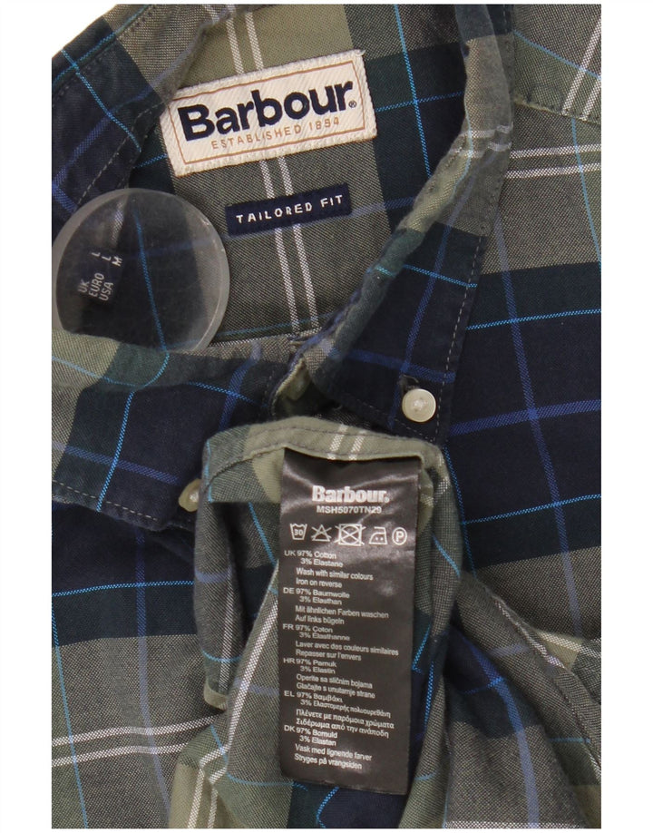 Barbour Camisa Entallada De Algodón A Cuadros Verdes Grandes Hombre
