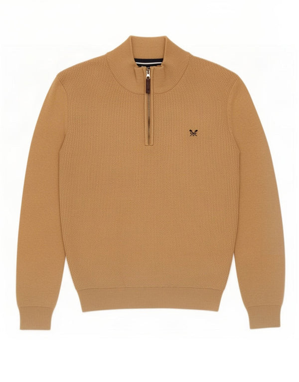 Crew Clothing - Jersey con cuello y cremallera para hombre, talla grande, algodón marrón