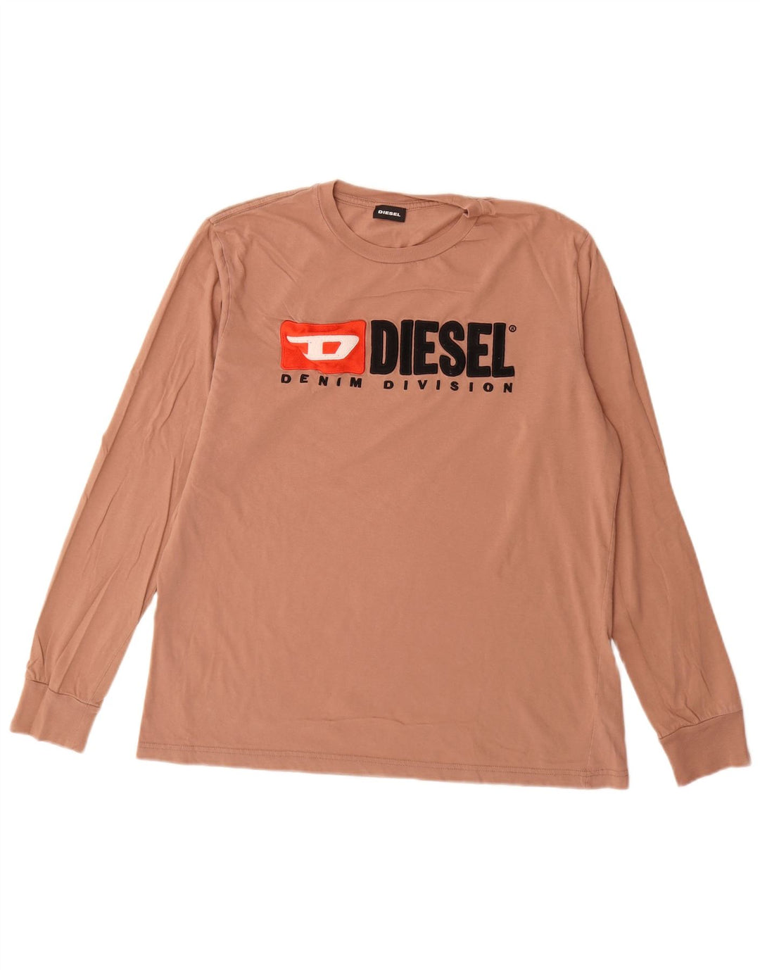 Diesel Hombre Gráfico Top Manga Larga Grande Algodón Marrón