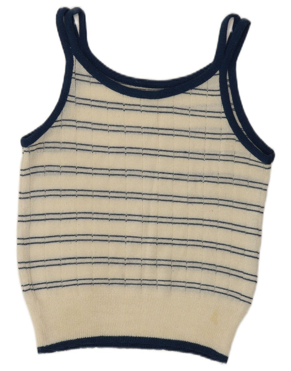 Vintage mujer crop punto Cami Top Reino Unido 10 pequeño de rayas blancas