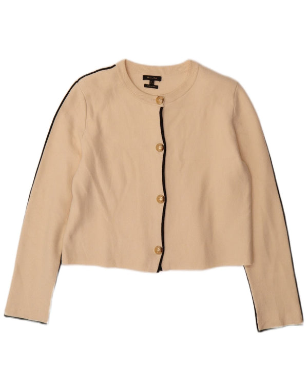 Massimo Dutti Mujer Crop Cardigan Suéter UK 10 Small Viscosa Beige
