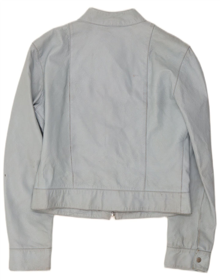 Vintage mujer chaqueta de cuero Reino Unido 14 cuero azul medio