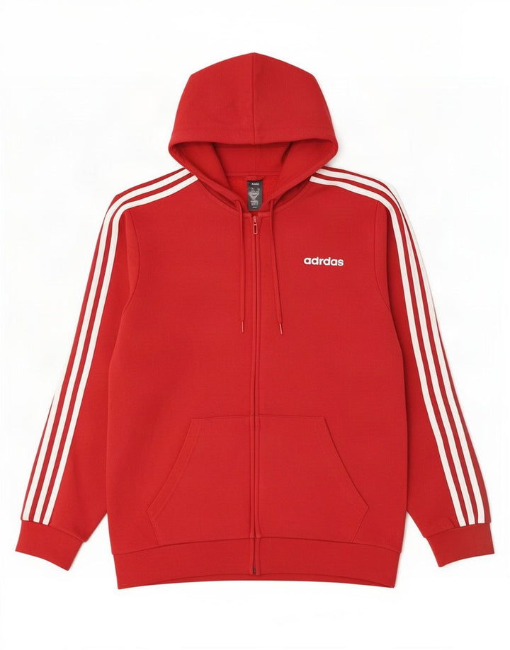 Adidas Hombre Zip Sudadera Con Capucha Suéter Medio Rojo Algodón