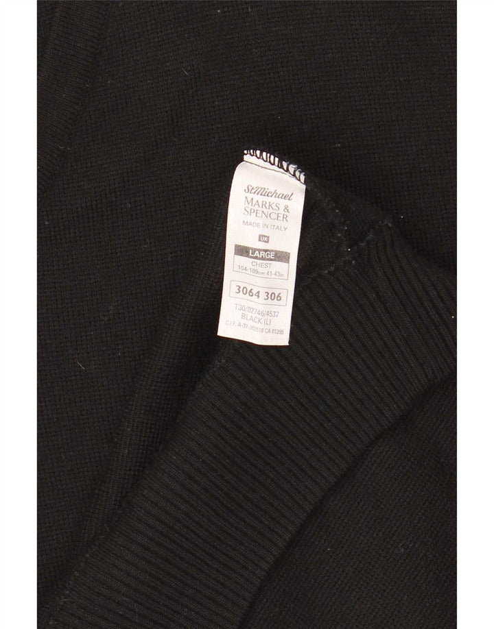 Marks & Spencer - Jersey con cuello en V para hombre, talla grande, de lana a rayas, color negro
