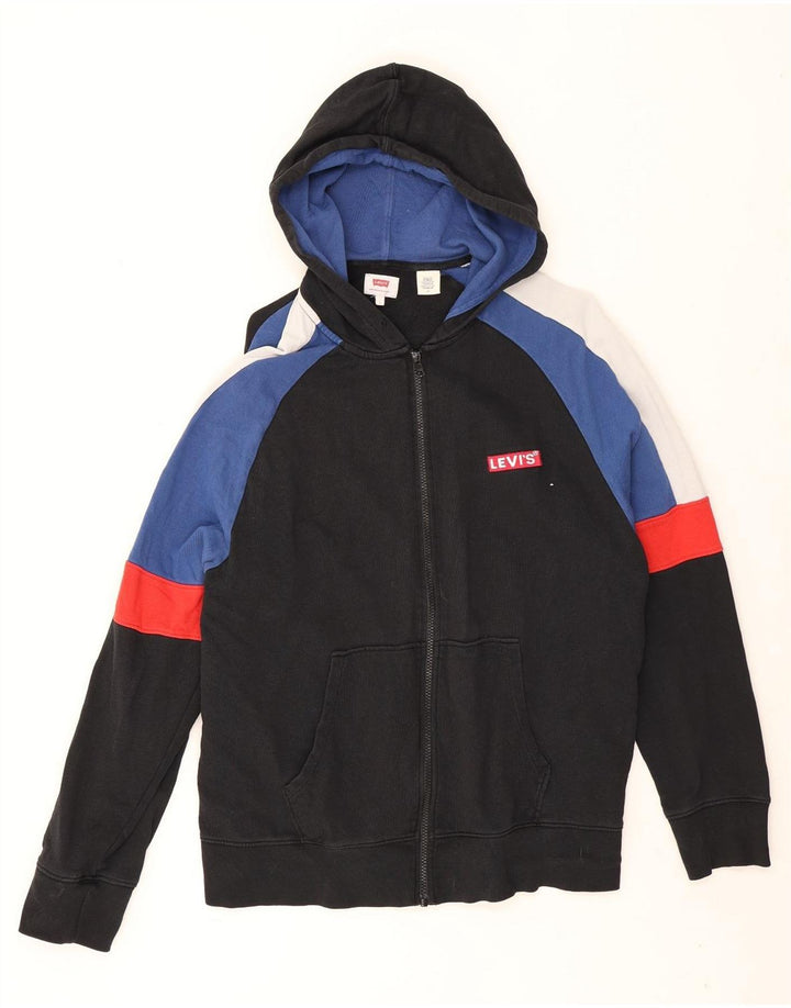 Levi's - Sudadera con capucha y cremallera para hombre, talla grande, de algodón negro con bloques de color