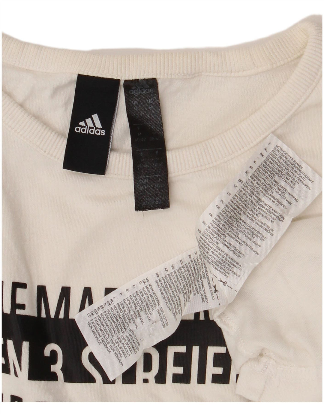 Adidas Camiseta gráfica para mujer Top UK 12/14 Algodón blanco mediano