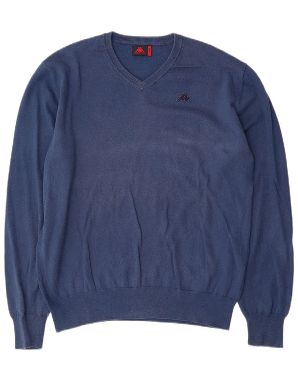 Kappa Jersey con cuello en V para hombre, talla grande, algodón azul