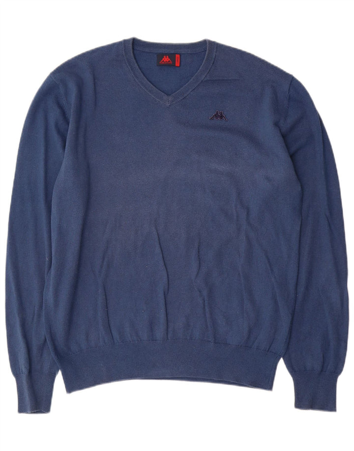 Kappa Jersey con cuello en V para hombre, talla grande, algodón azul