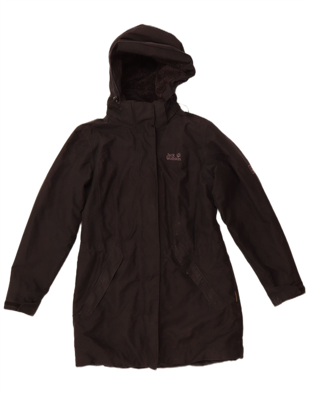 JACK WOLFSKIN Chaqueta cortavientos con capucha para mujer UK 40/40 Mediano Negro