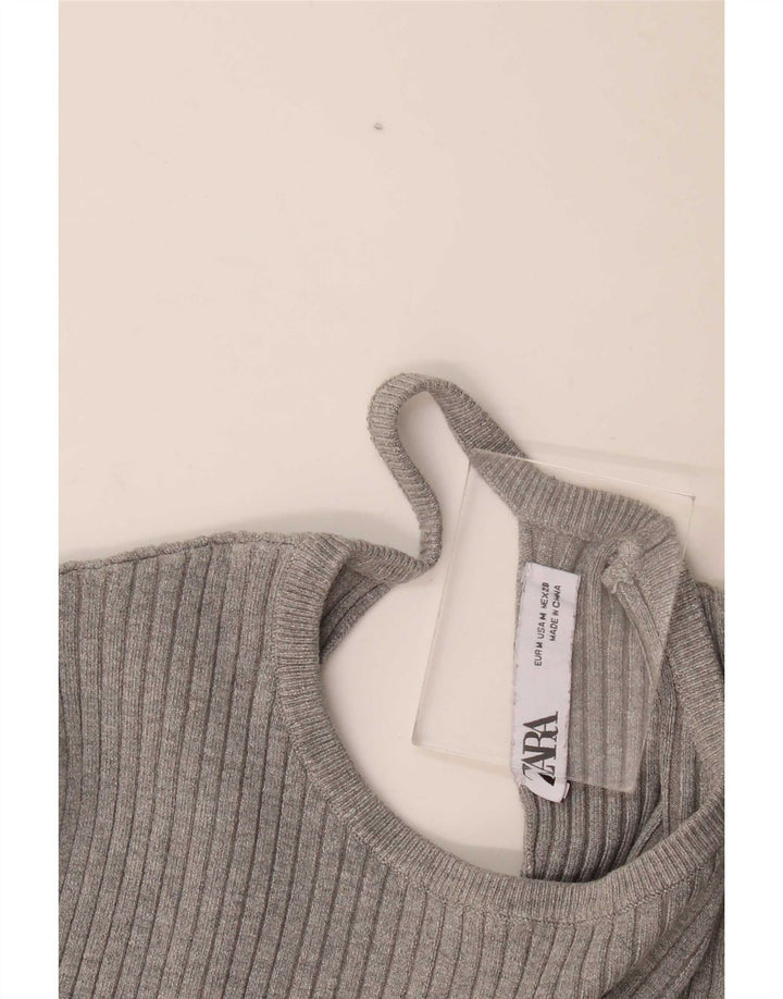 Zara Mujer Blusa Corta Top UK 42 Gris Medio