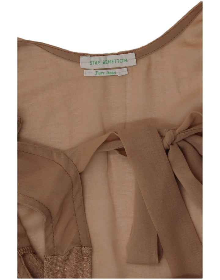 Benetton Top Sin Mangas Mujer UK 42 Lino Beige Medio