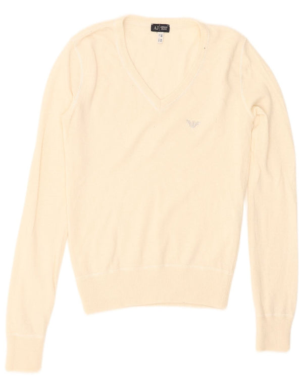 Armani Jeans Jersey con cuello en V para mujer UK 4 XS Off White Viscosa
