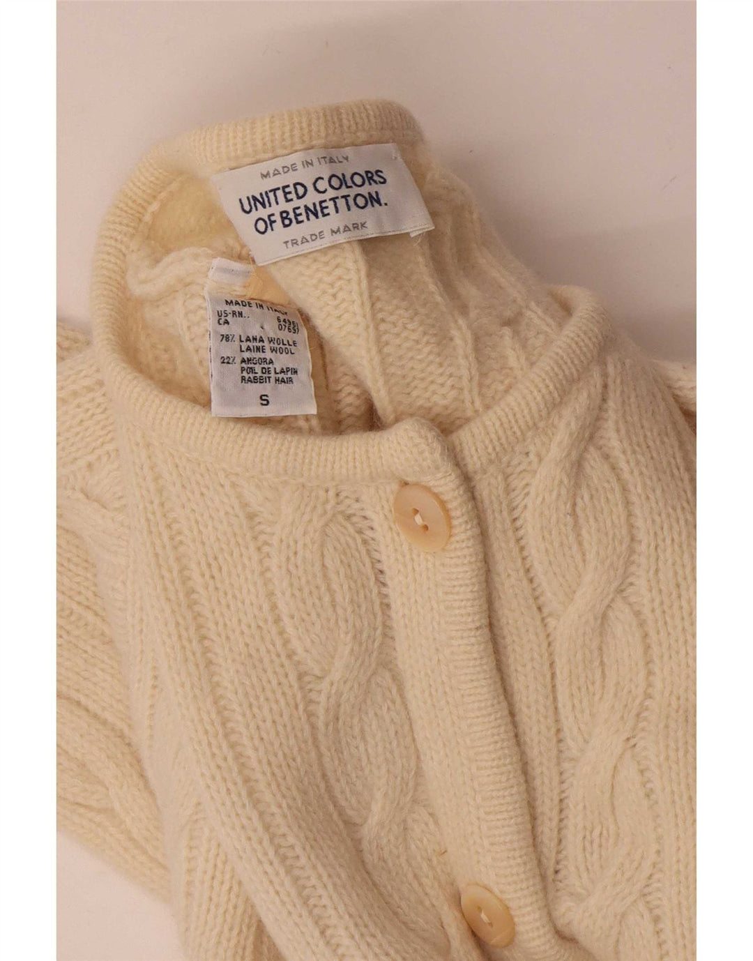 Benetton Cárdigan Extragrande De Mujer UK 40 Pequeño De Lana Blanco Roto