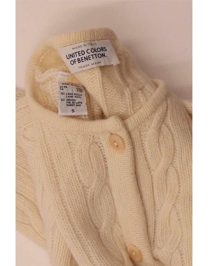Benetton Cárdigan Extragrande De Mujer UK 40 Pequeño De Lana Blanco Roto