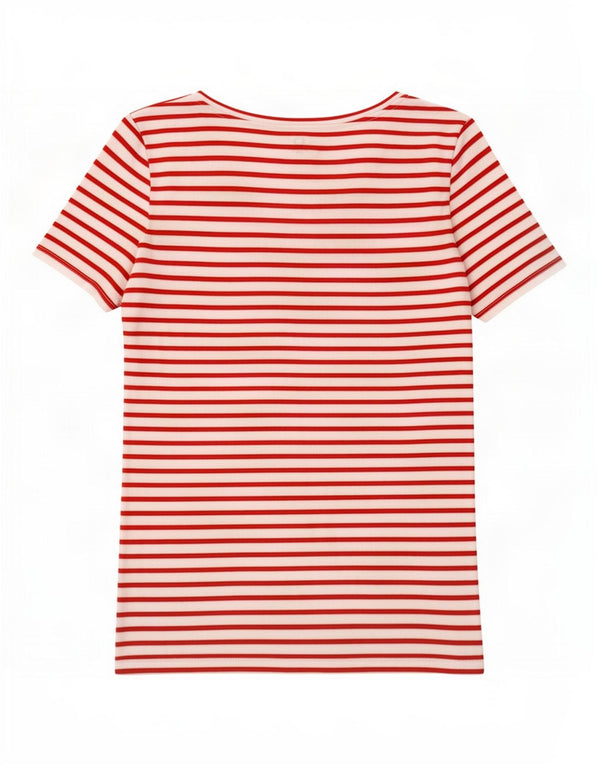 Benetton Camiseta De Mujer UK 8 Small De Algodón A Rayas Rojas