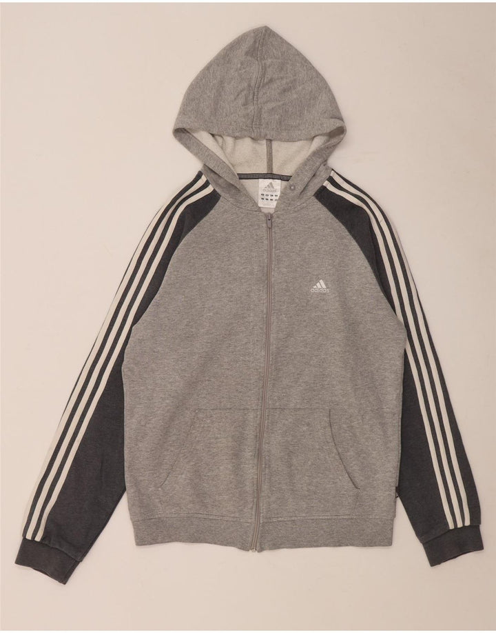 Adidas Hombre Zip Sudadera Con Capucha Suéter Gris Medio Algodón Moteado