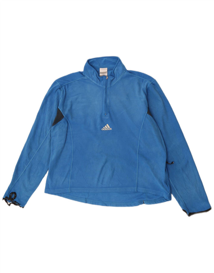 Adidas Mujer Loose Fit Zip Neck Top Manga Larga Poliéster Azul Medio